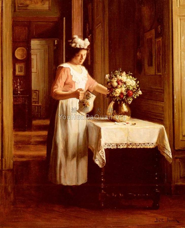 A Maid Watering Flowers - 弗兰克·安东尼·拜尔